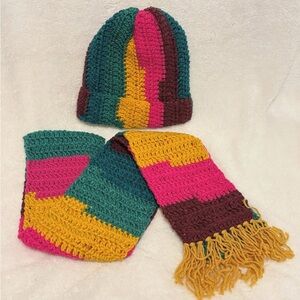 Handmade Colorful Crochet Hat and Scarf Set